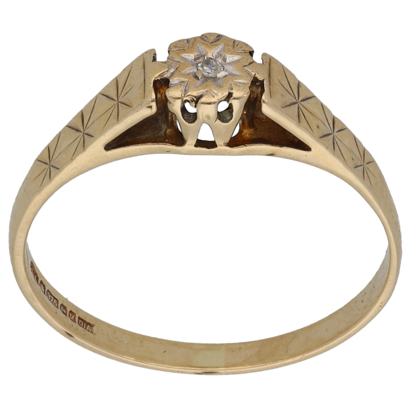 9ct Gold 0.02ct Diamond Solitaire Ring Size O