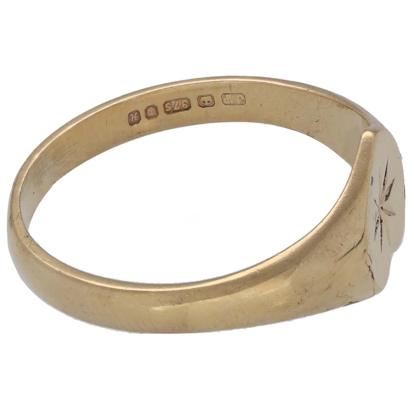 9ct Gold Patterned Heart Signet Ring Size Q