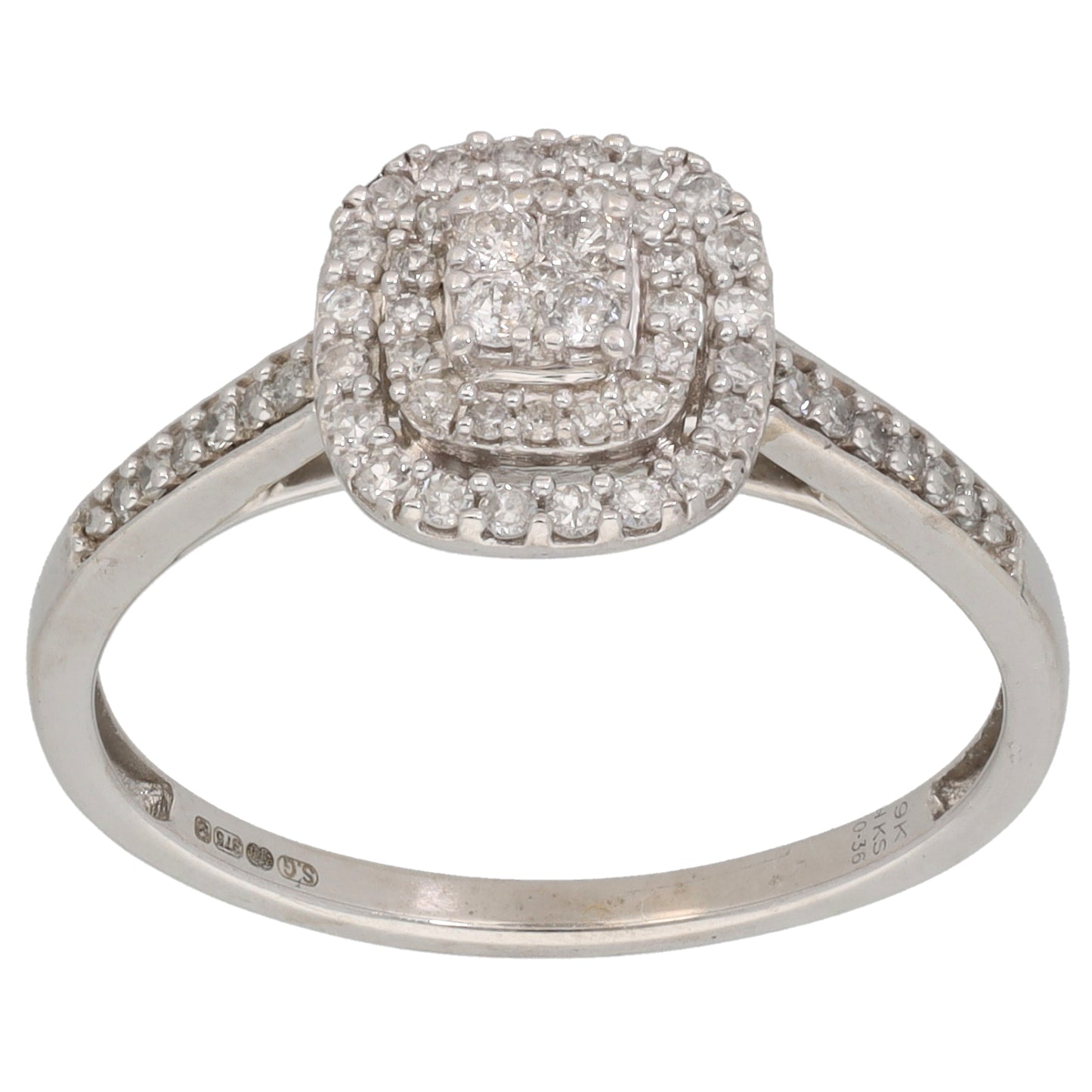 9ct White Gold 0.36ct Diamond Halo Ring Size S