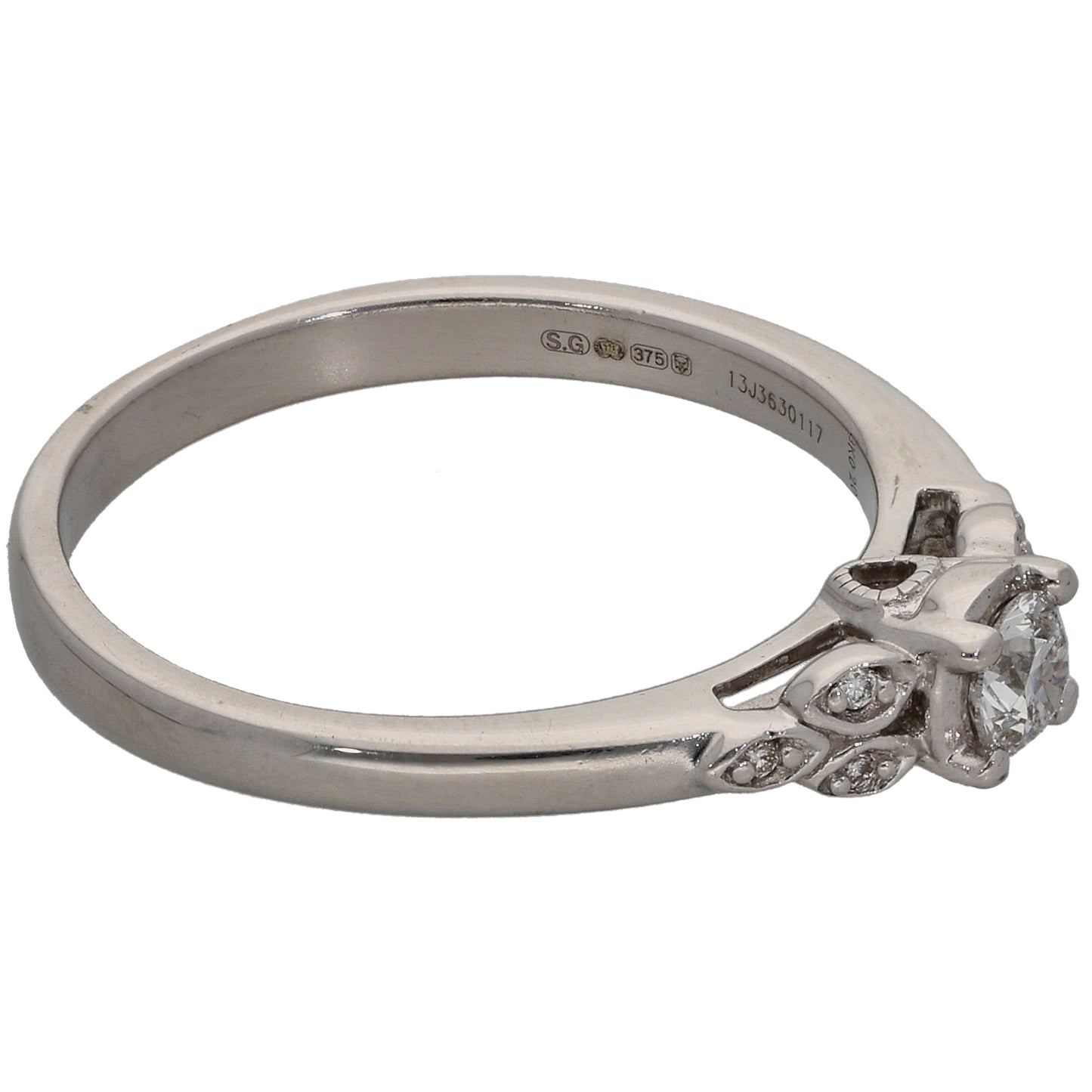 9ct White Gold 0.01ct Diamond Solitaire Ring With Accent Stones Size N