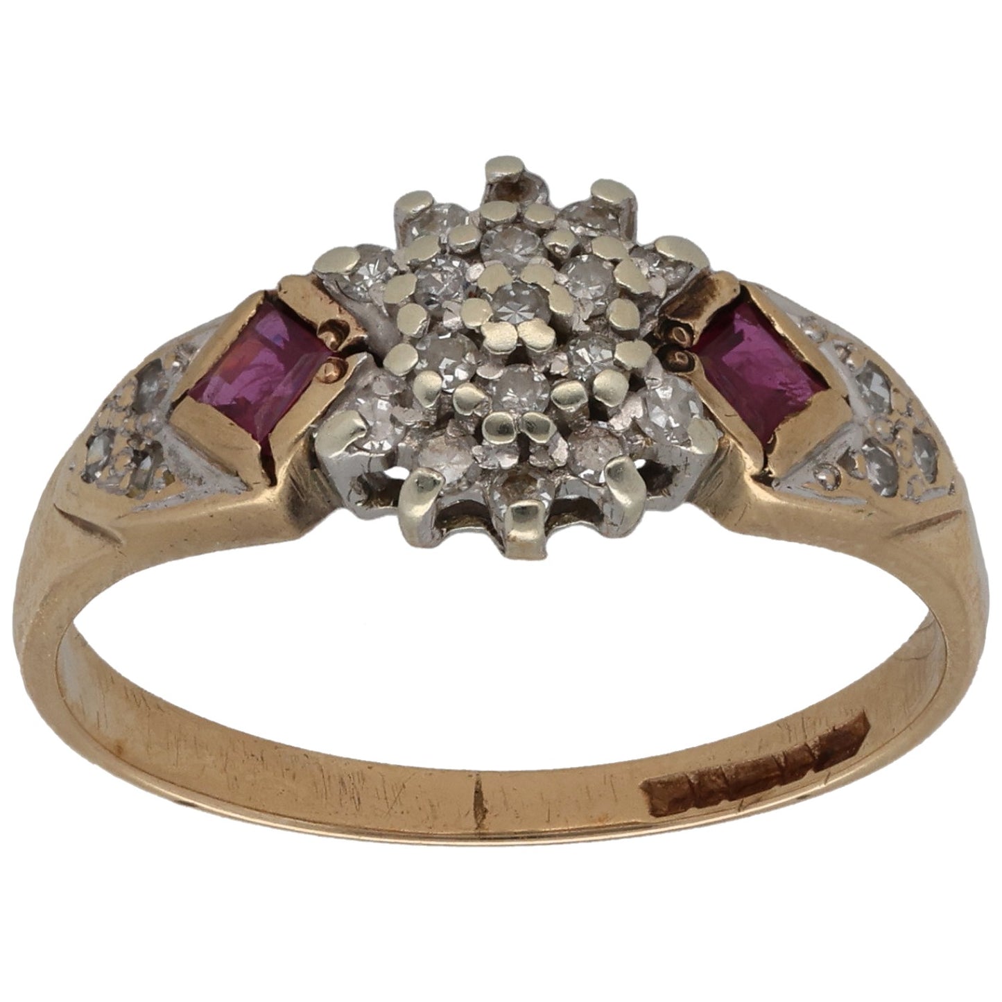 9ct Gold Ruby & 0.11ct Diamond Cluster Ring Size N