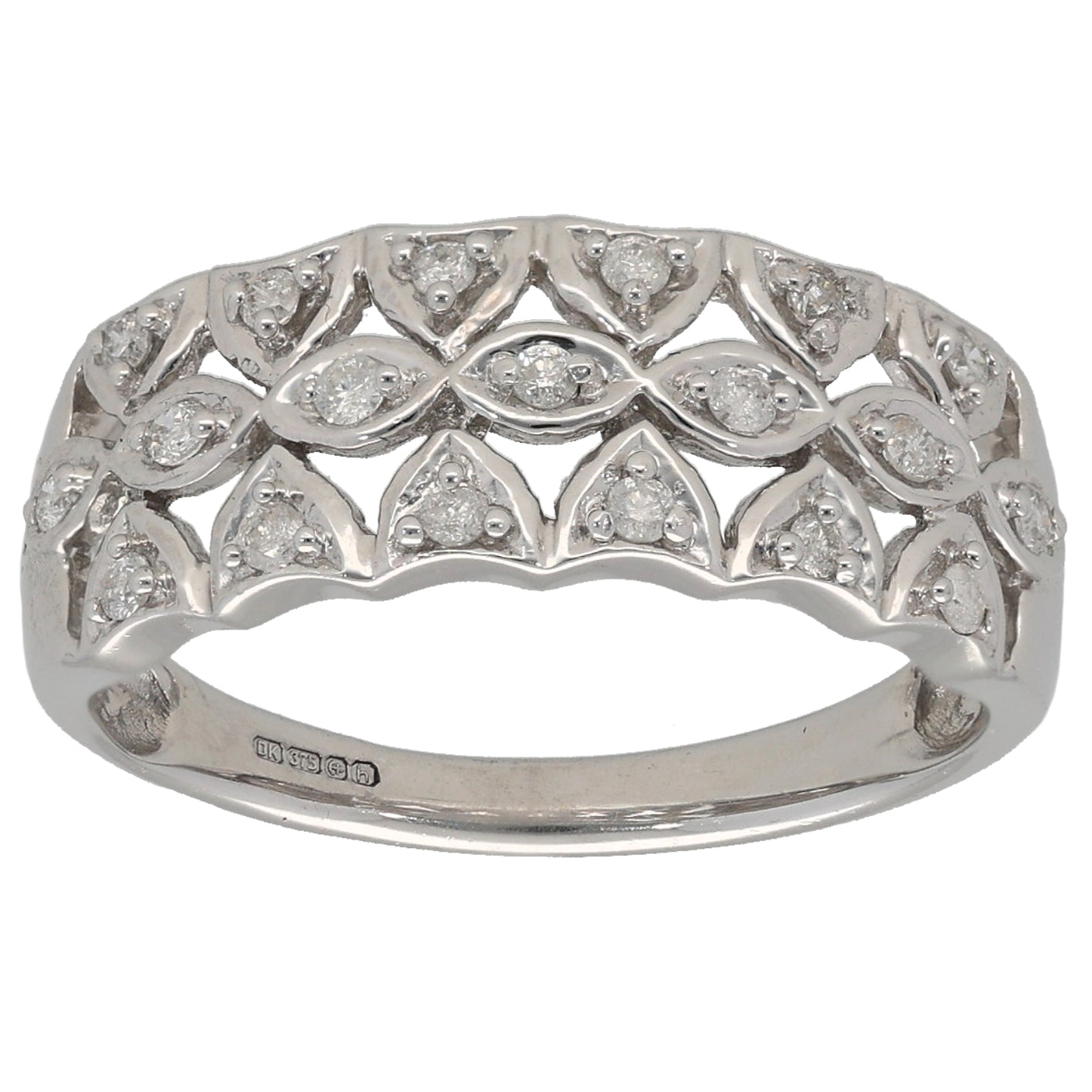 9ct White Gold 0.19ct Diamond Dress/Cocktail Ring Size N