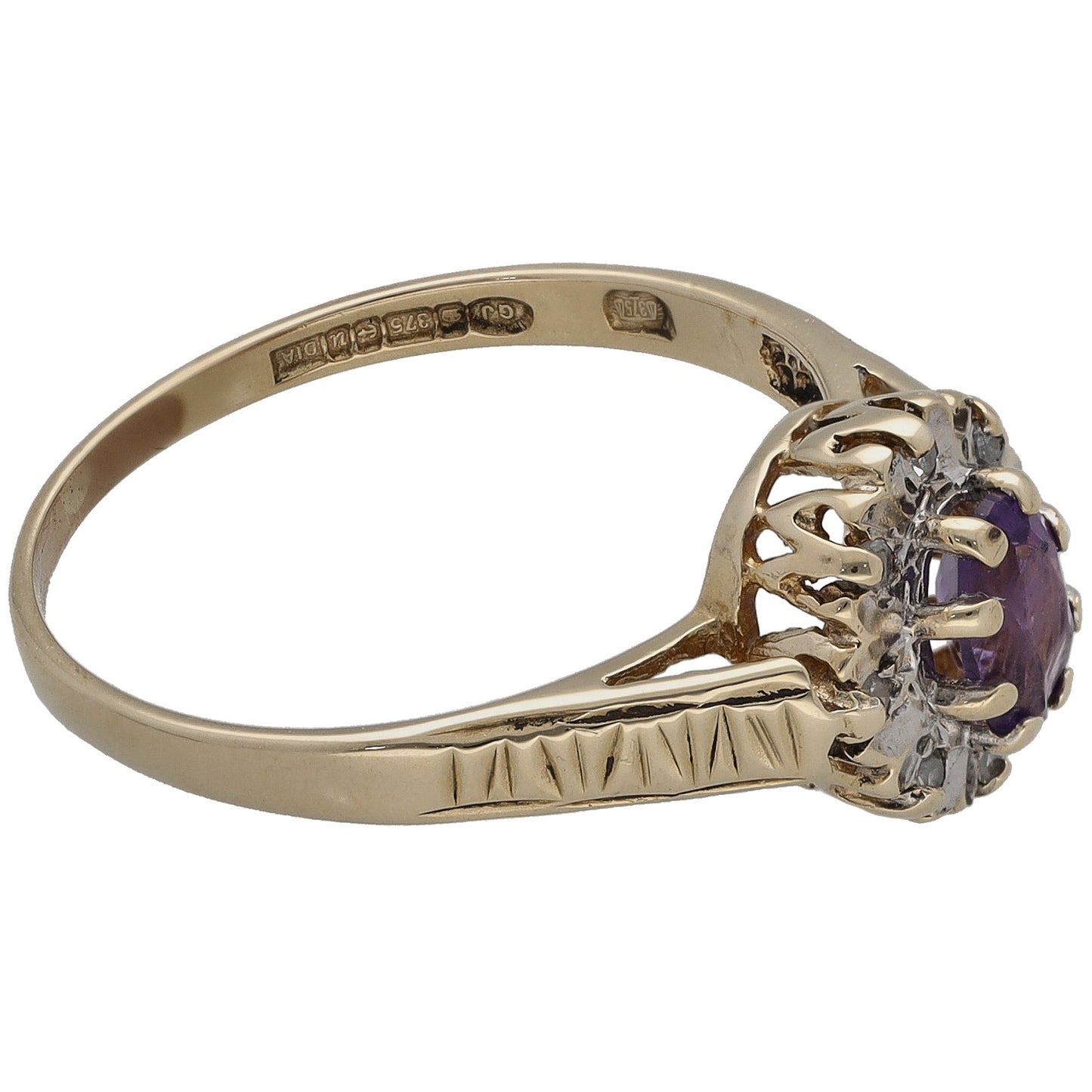 9ct Gold Amethyst & 0.04ct Diamond Dress/Cocktail Ring Size P