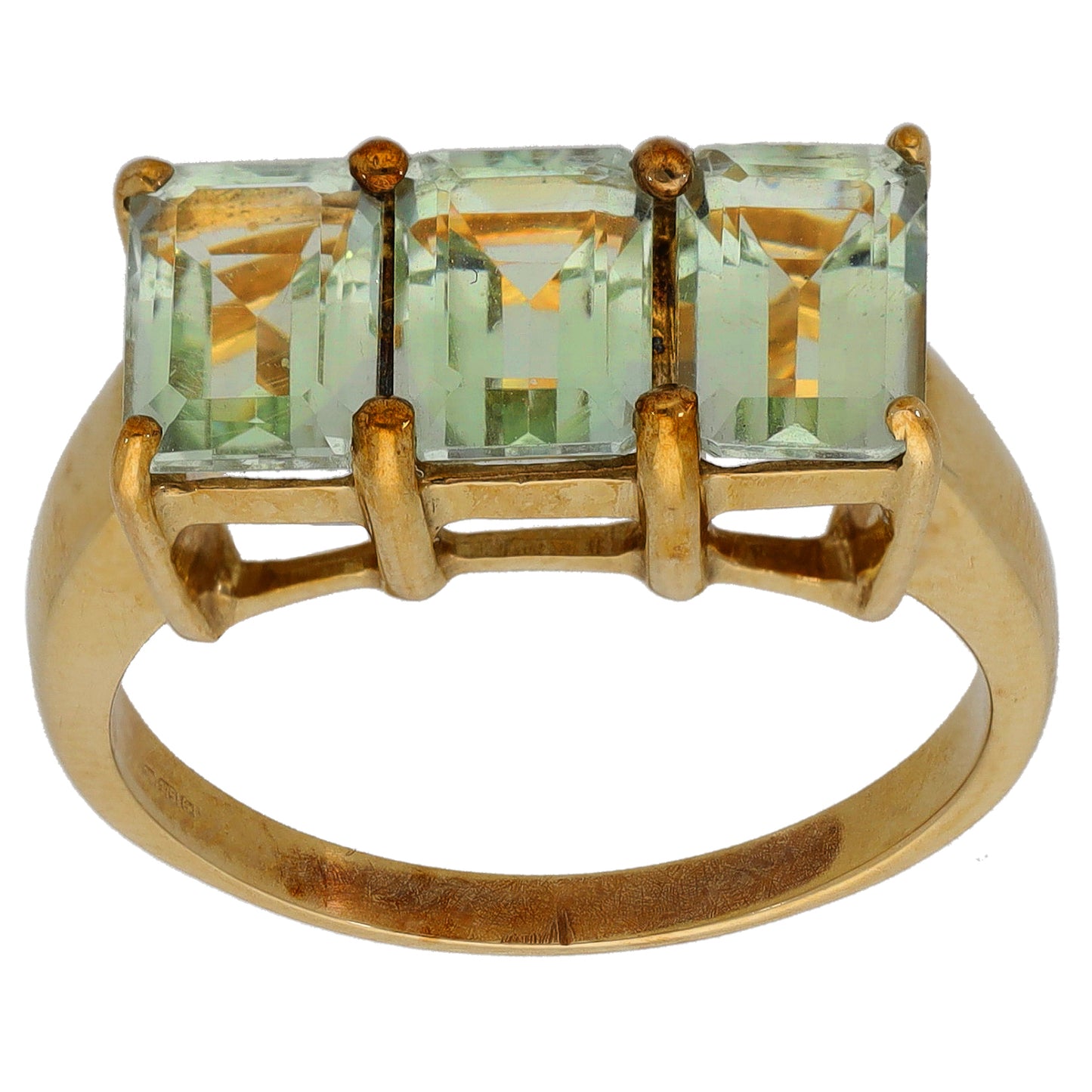 9ct Gold Green Quartz Trilogy Ring Size O