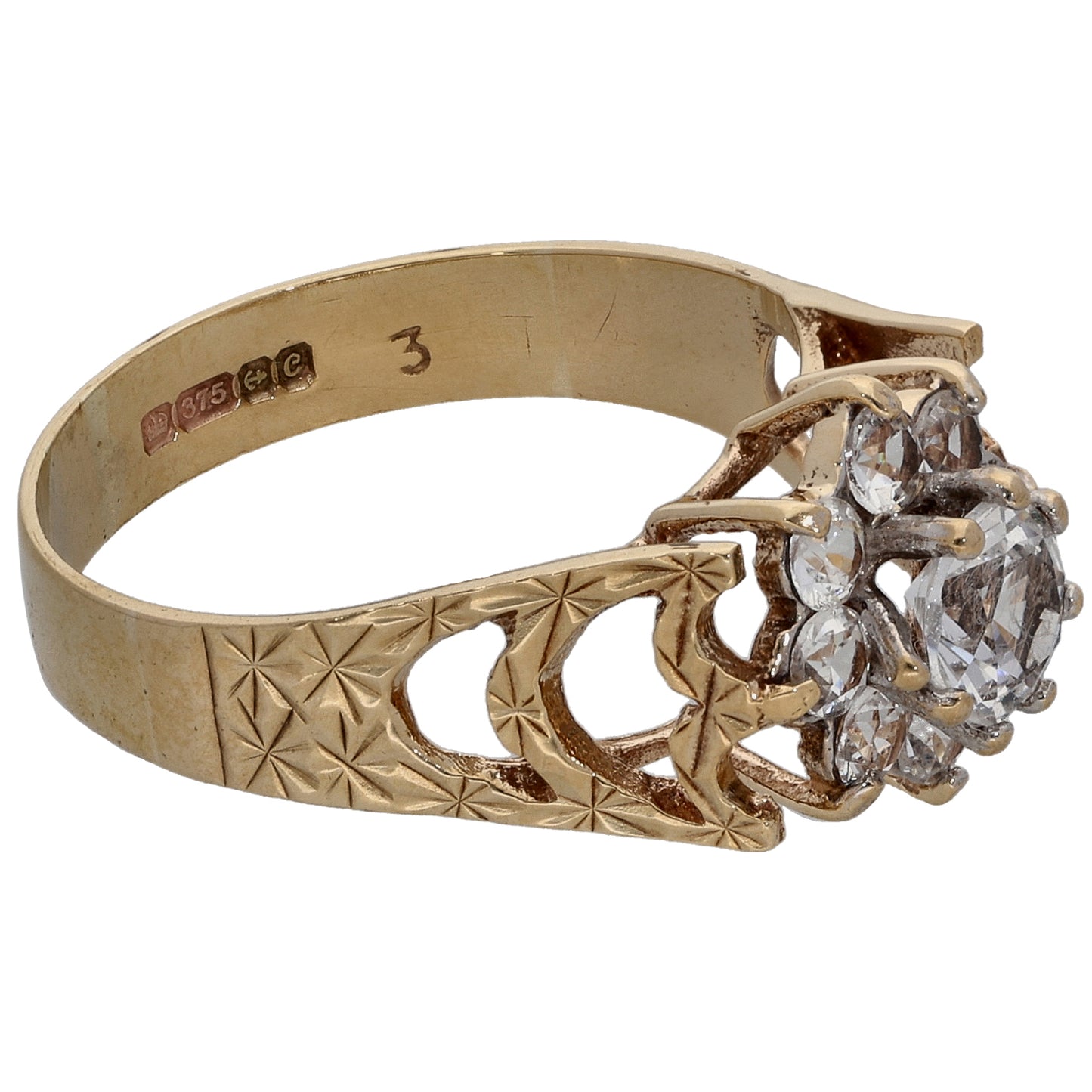 9ct Gold Cubic Zirconia Cluster Ring Size L