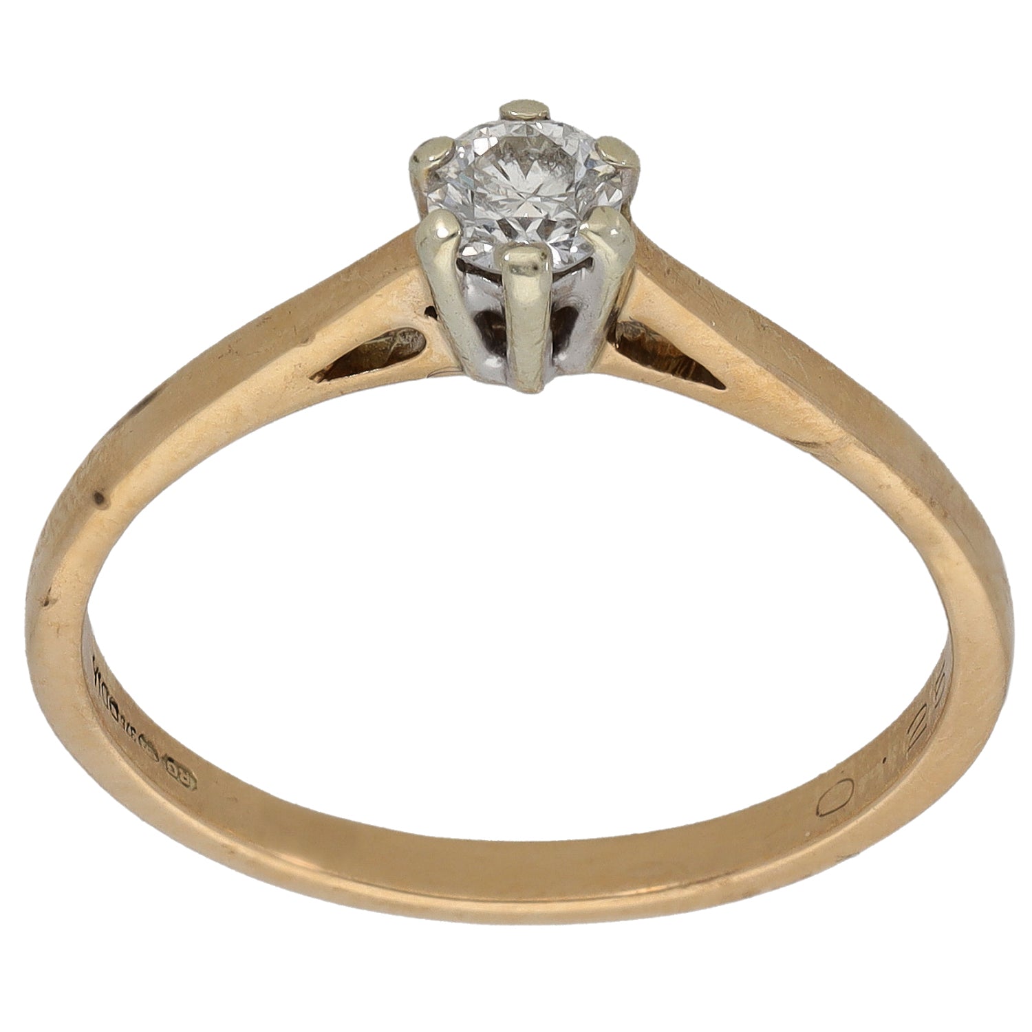 9ct Gold Diamond Solitaire Ring Size R H&T - Main Image