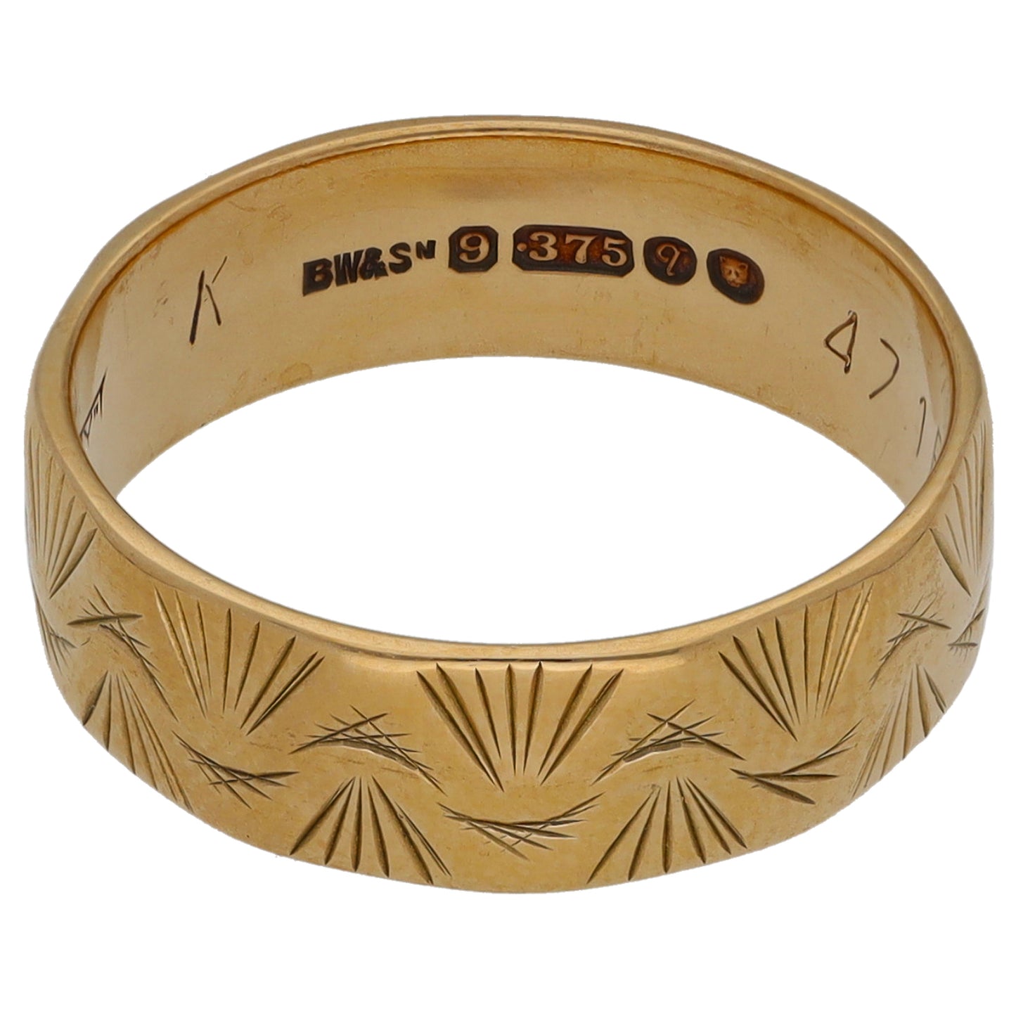 9ct Gold Patterned Wedding Ring Size L