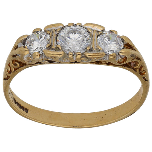 9ct Gold Cubic Zirconia Trilogy Ring Size O