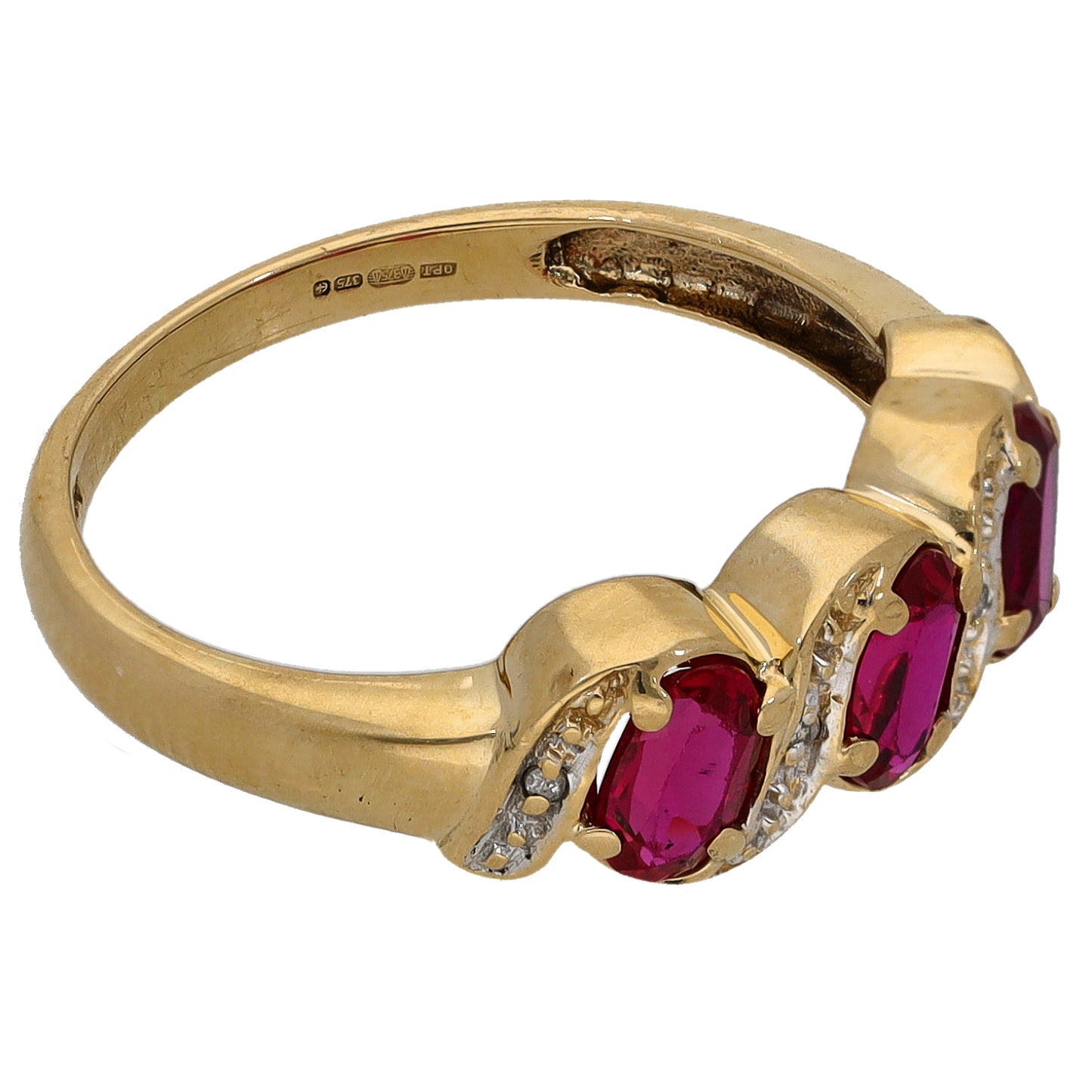 9ct Gold Ruby & 0.02ct Diamond Dress/Cocktail Ring Size L