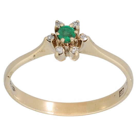 9ct Gold Emerald & 0.03ct Diamond Dress/Cocktail Ring Size R