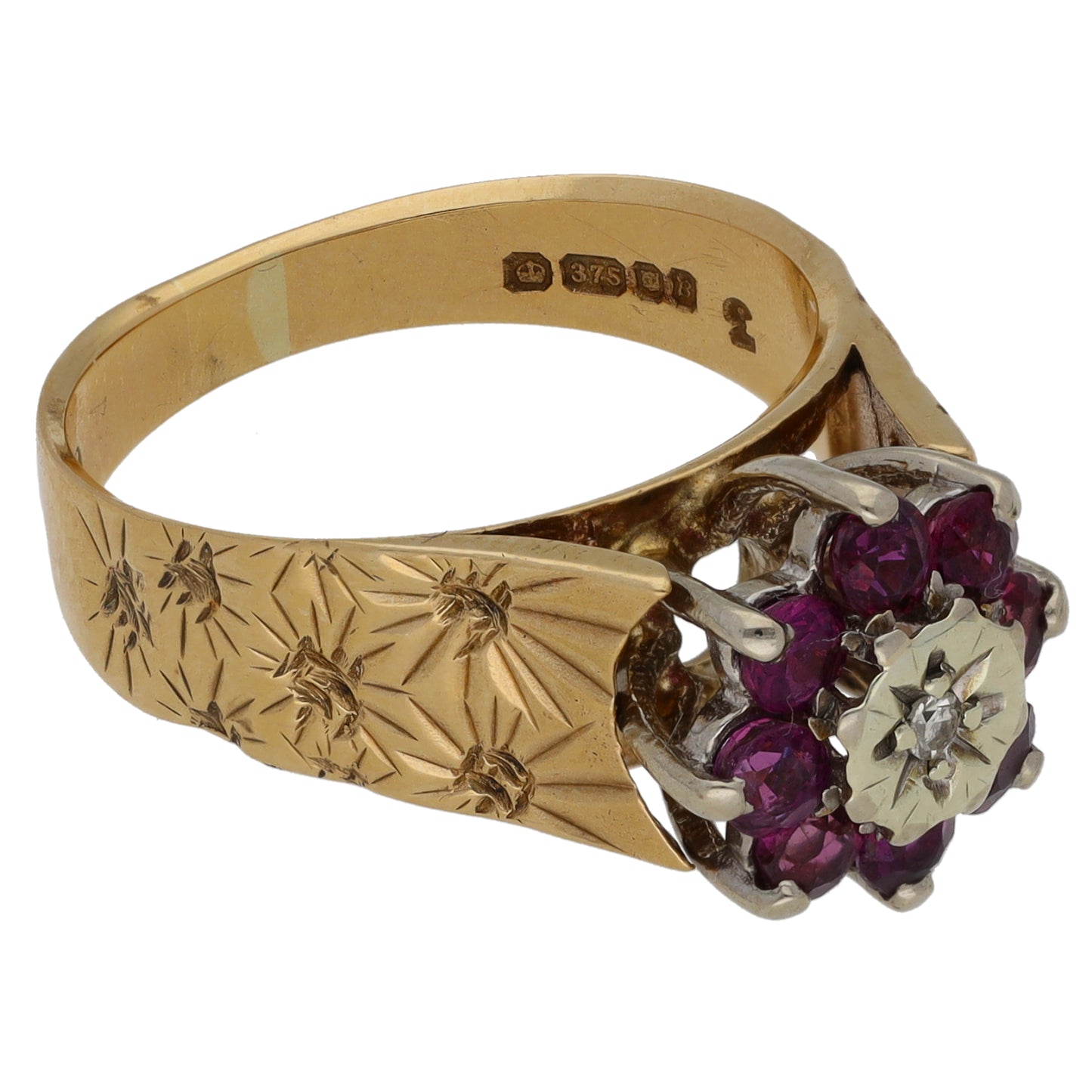 9ct Gold Ruby & 0.07ct Diamond Dress/Cocktail Ring Size M