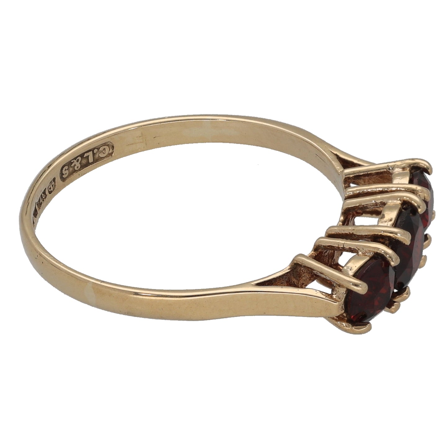 9ct Gold Garnet Trilogy Ring Size P