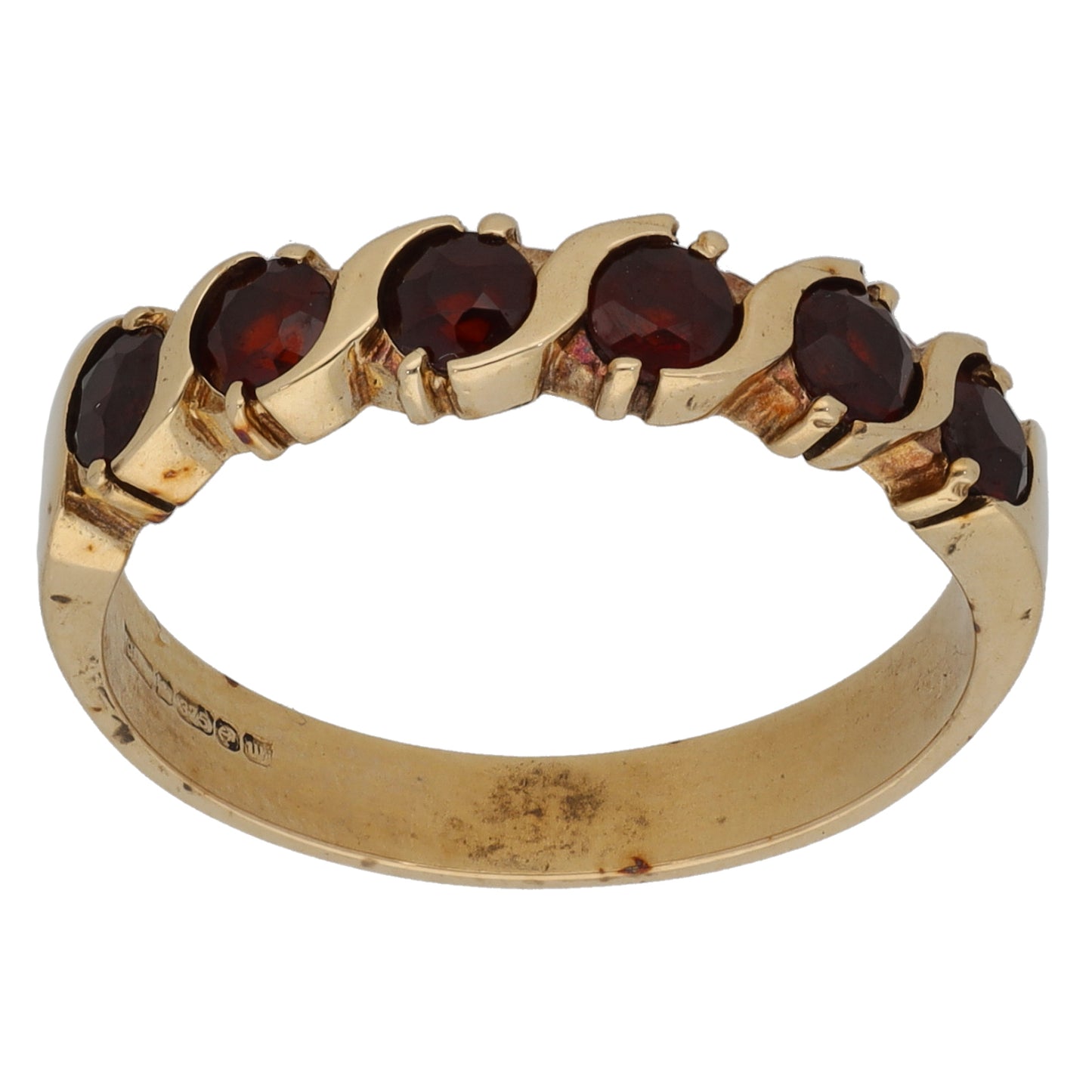9ct Gold Garnet Half Eternity Ring Size P
