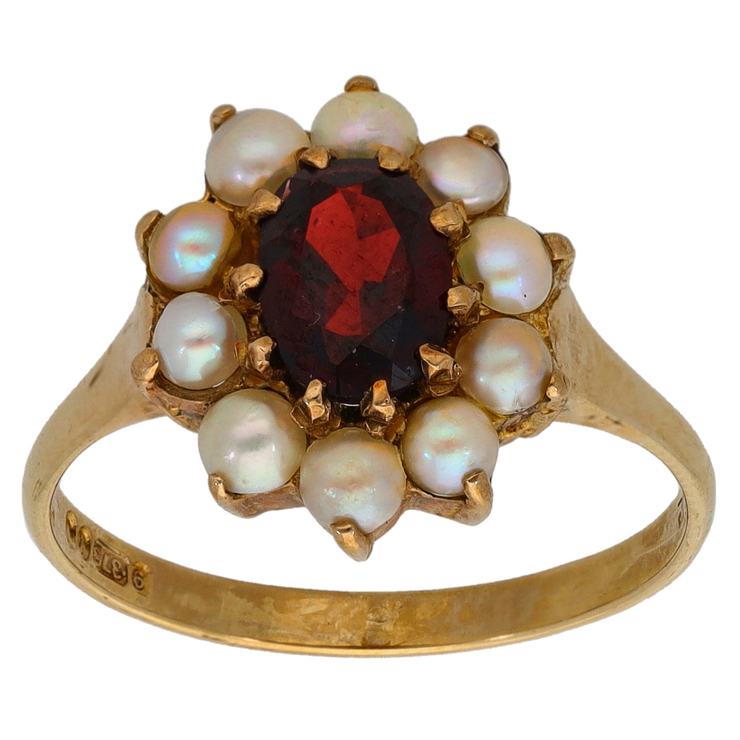 9ct Gold Cultured Pearl & Garnet Dress/Cocktail Ring Size M