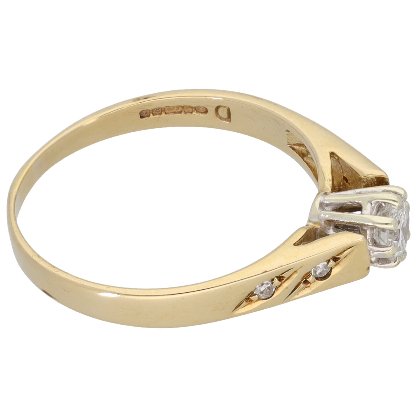 9ct Gold 0.22ct Diamond Solitaire Ring With Accent Stones Size P
