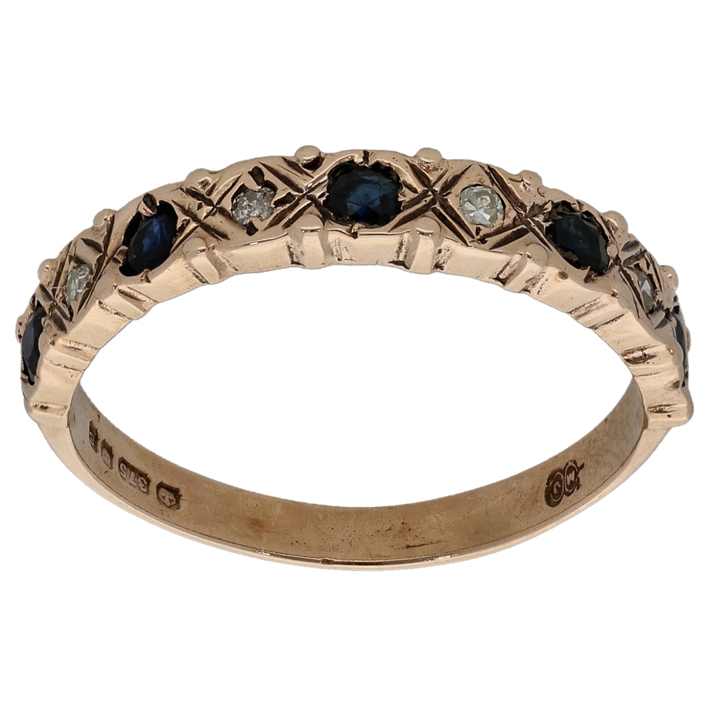 9ct Gold Sapphire & 0.04ct Diamond Half Eternity Ring Size N