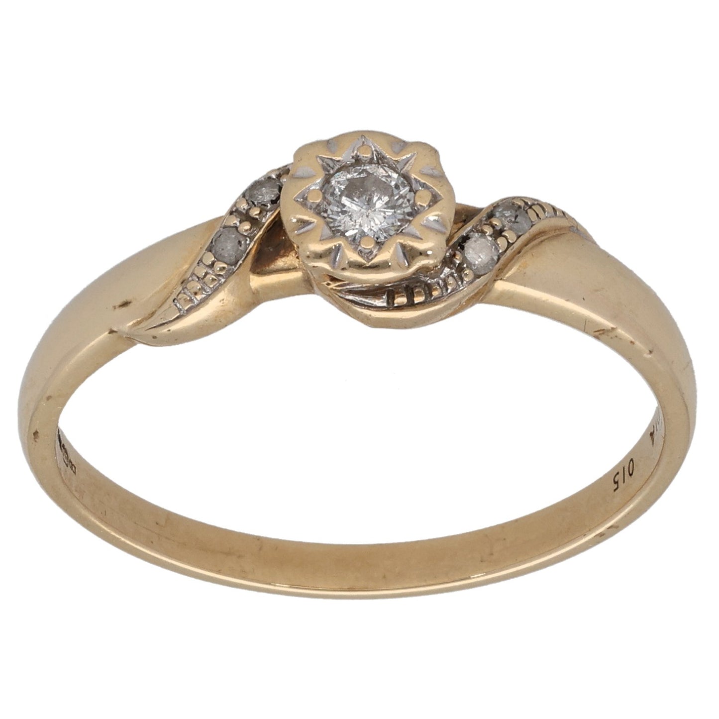 9ct Gold 0.15ct Diamond Solitaire Ring With Accent Stones Size T