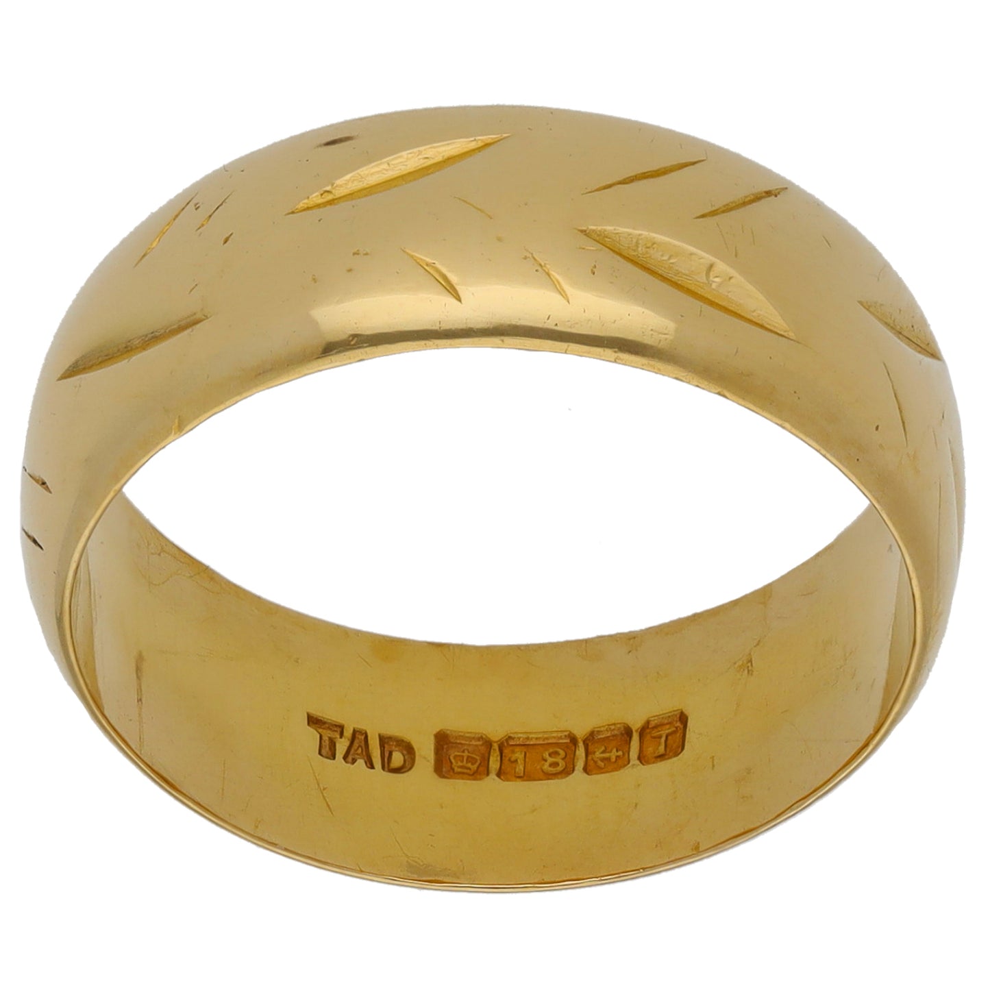 18ct Gold Patterned Wedding Ring Size N