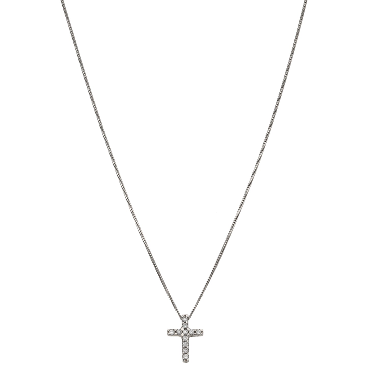 9ct White Gold Cubic Zirconia Cross Pendant With Chain