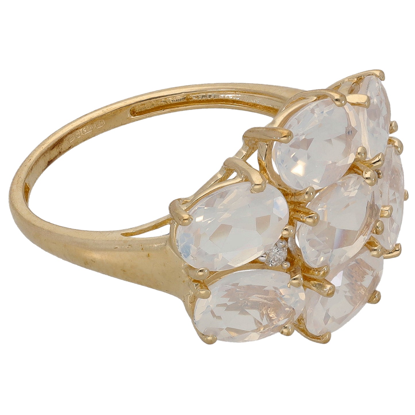 9ct Gold Rose Quartz & 0.02ct Diamond Dress/Cocktail Ring Size N