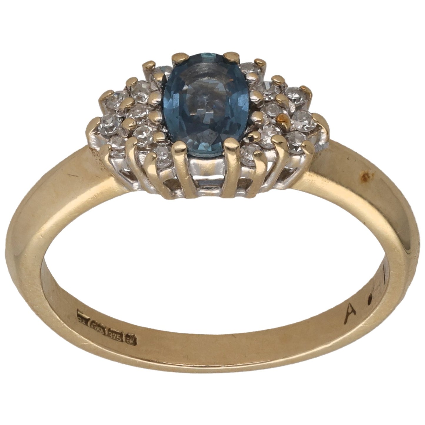 9ct Gold Sapphire & 0.08ct Diamond Dress/Cocktail Ring Size M