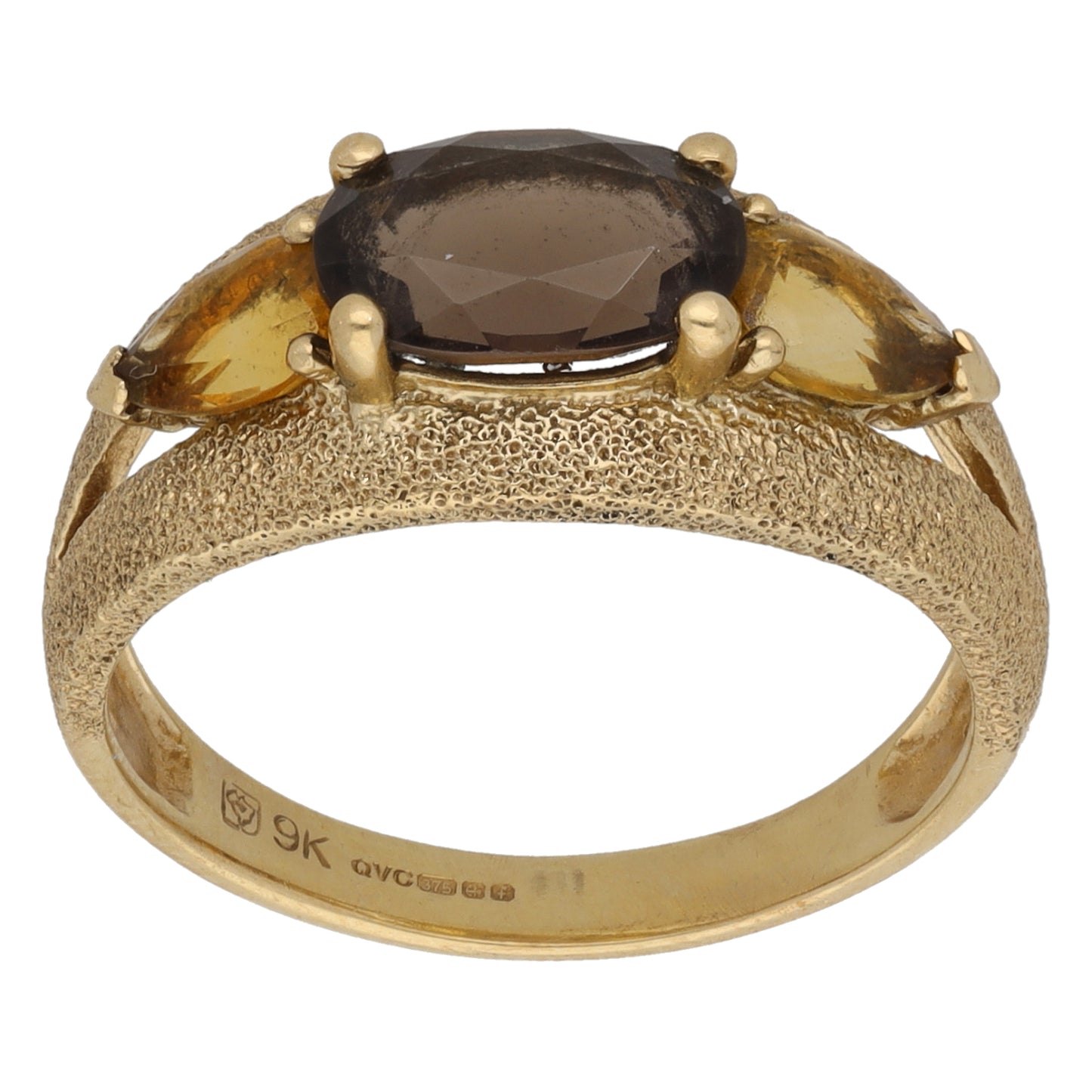 9ct Gold Smoky Quartz & Citrine Dress/Cocktail Ring Size P