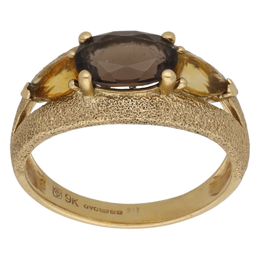 9ct Gold Smoky Quartz & Citrine Dress/Cocktail Ring Size P
