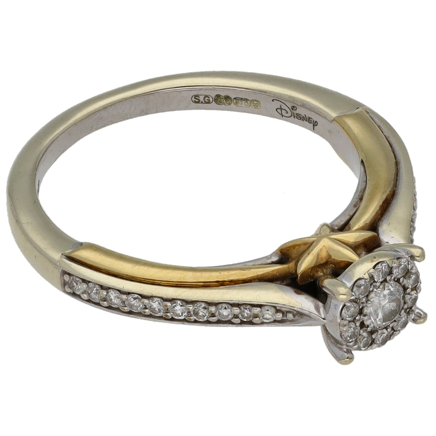 9ct Bi-Colour Gold 0.20ct Diamond Disney Halo Ring Size J