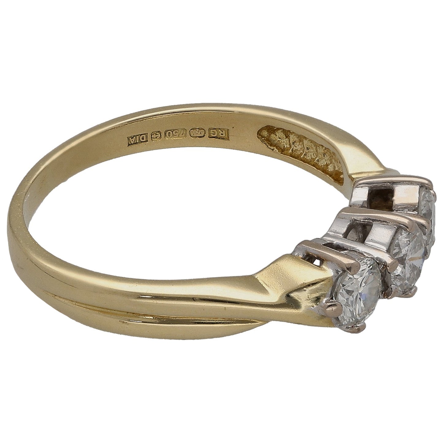 18ct Gold 0.45ct Diamond Trilogy Ring Size K