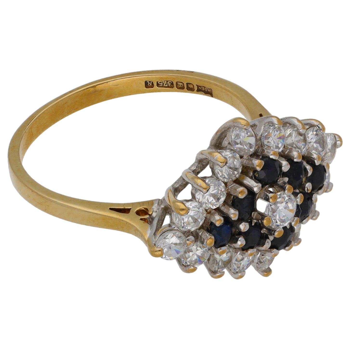 9ct Gold Sapphire & Cubic Zirconia Dress/Cocktail Ring Size R