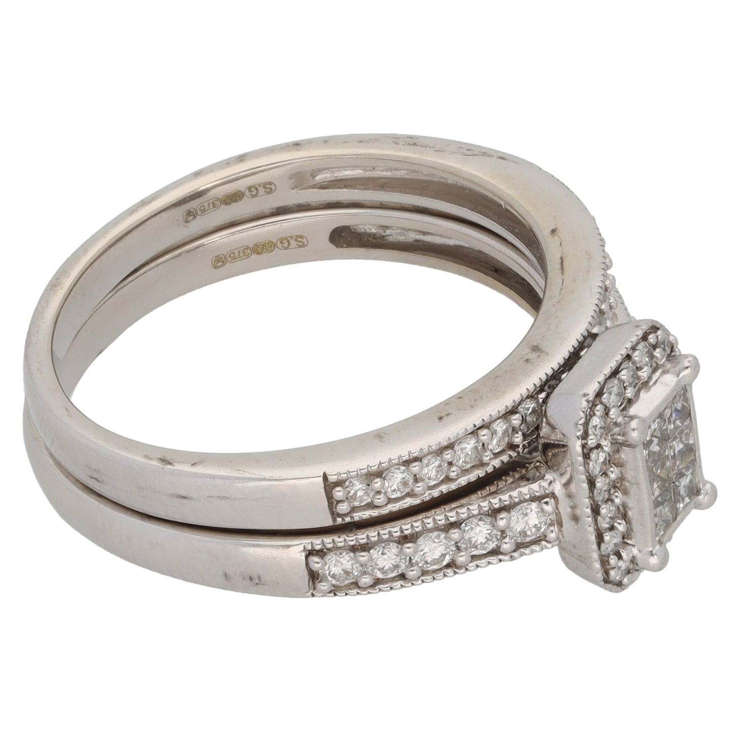 9ct White Gold 0.50ct Diamond Ring Set Size N