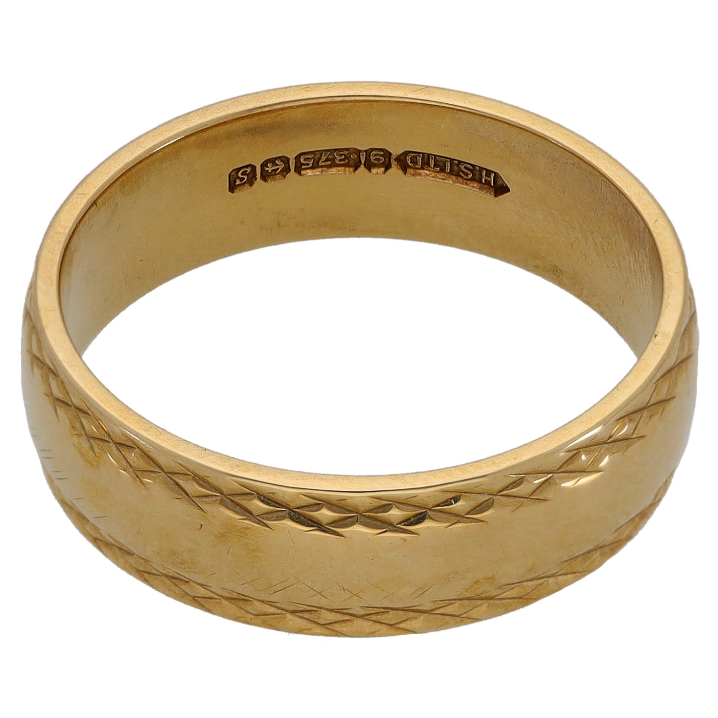 9ct Gold Patterned Wedding Ring Size P
