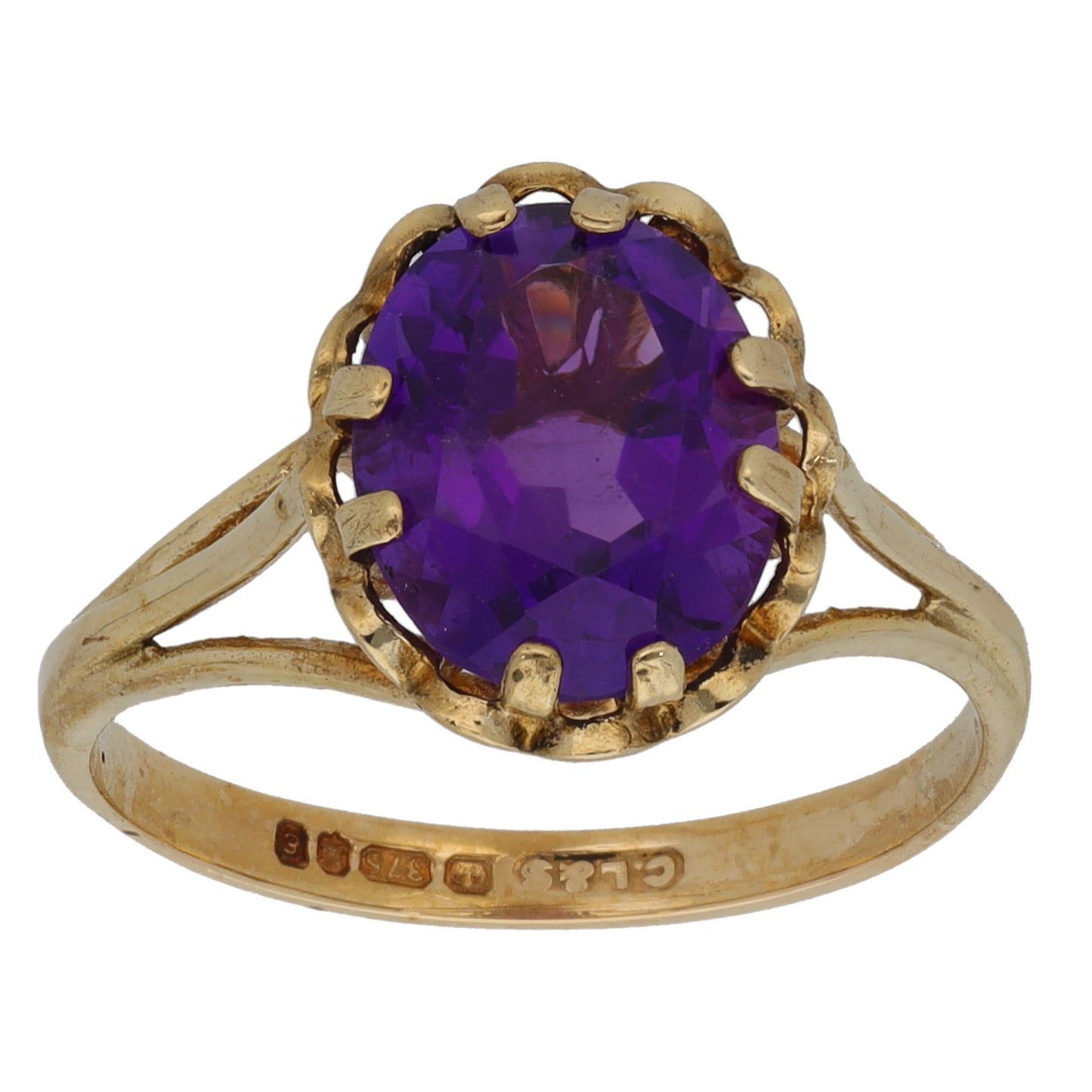 9ct Gold Amethyst Single Stone Ring Size M