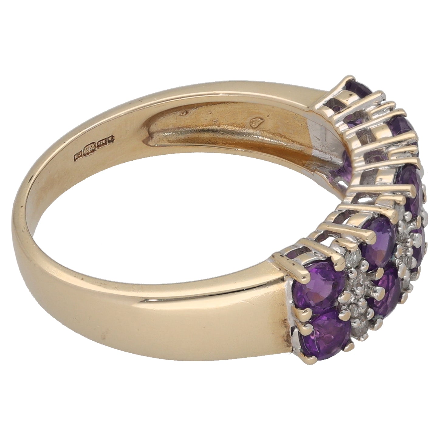 9ct Gold Amethyst & 0.08ct Diamond Dress/Cocktail Ring Size N