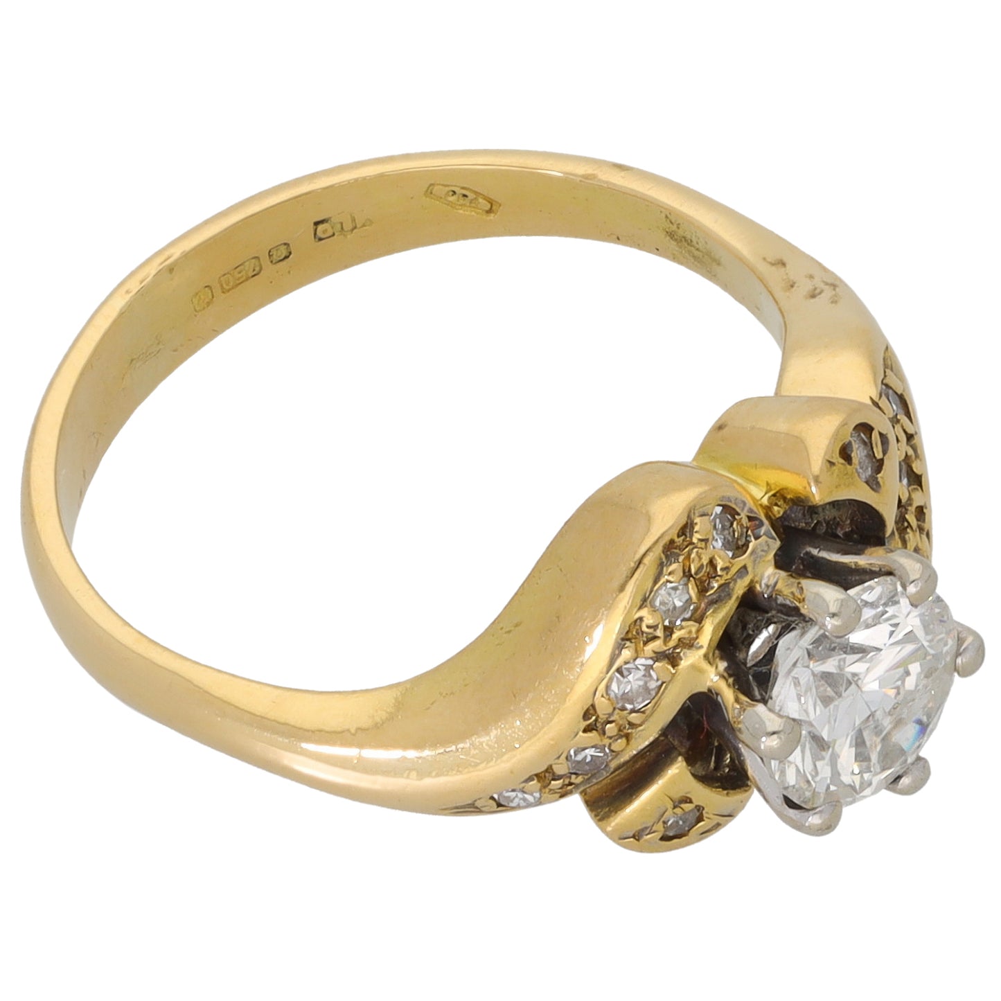 18ct Gold 0.79ct Diamond Solitaire Ring With Accent Stones Size L