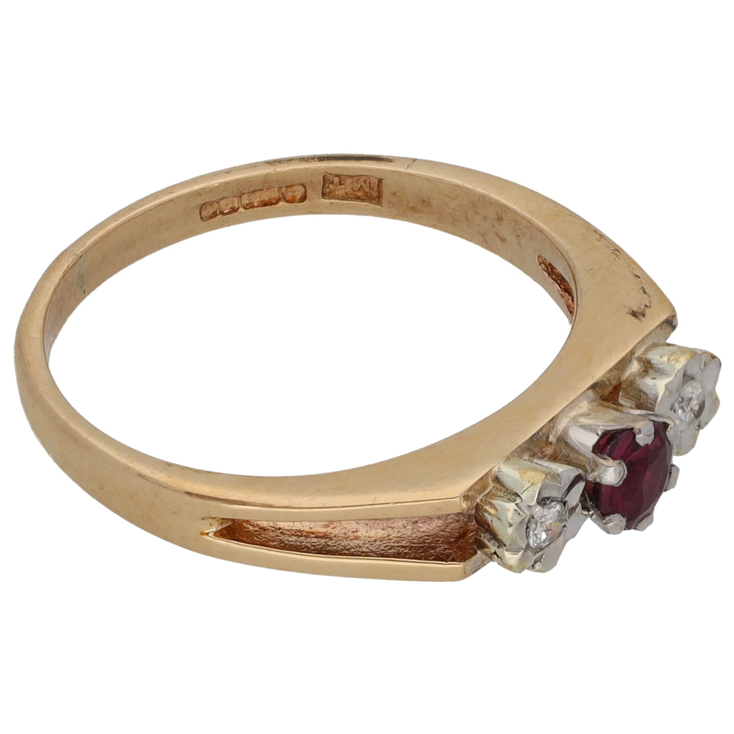 9ct Gold 0.06ct Diamond & Ruby Trilogy Ring Size L