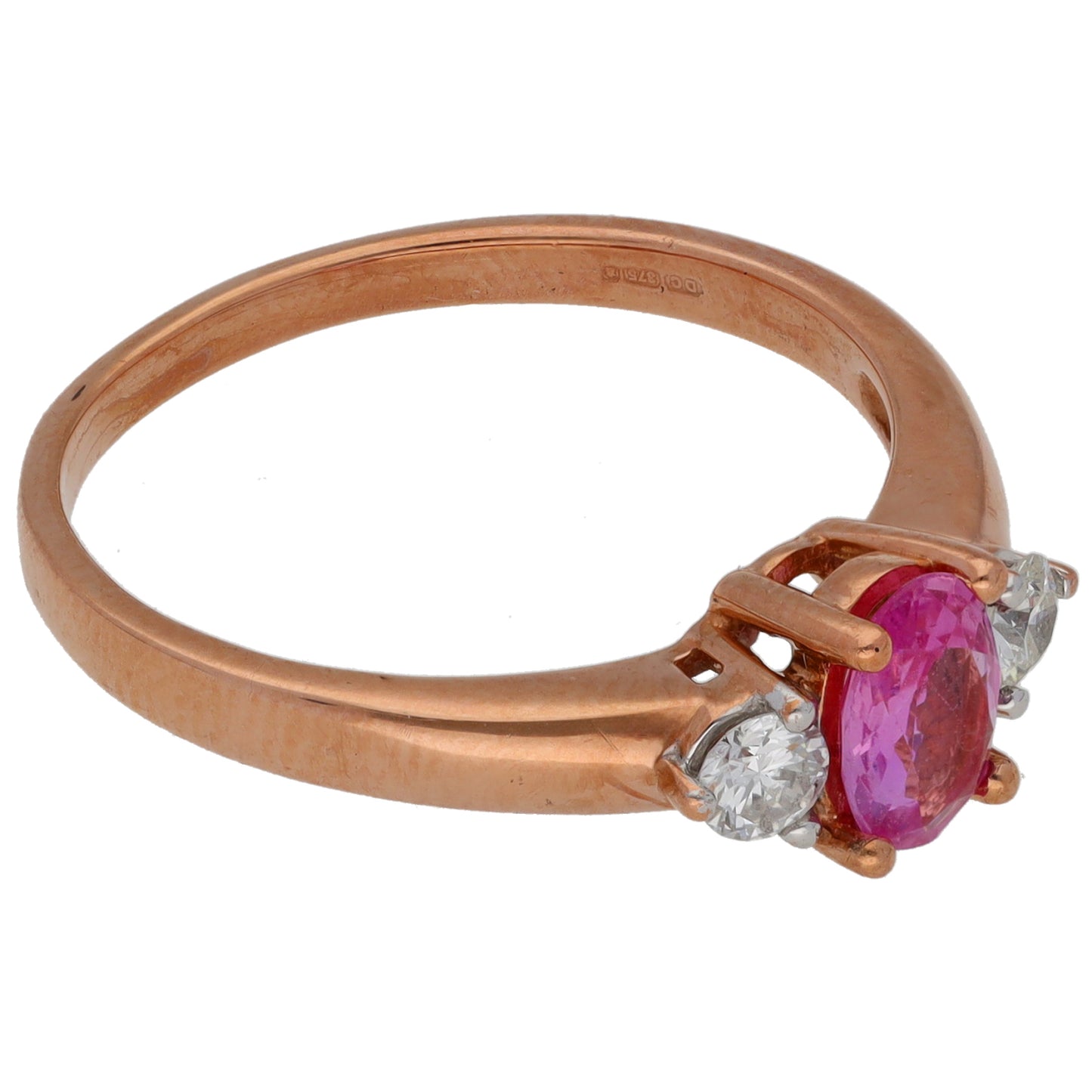 9ct Gold Sapphire & 0.22ct Diamond Trilogy Ring Size P