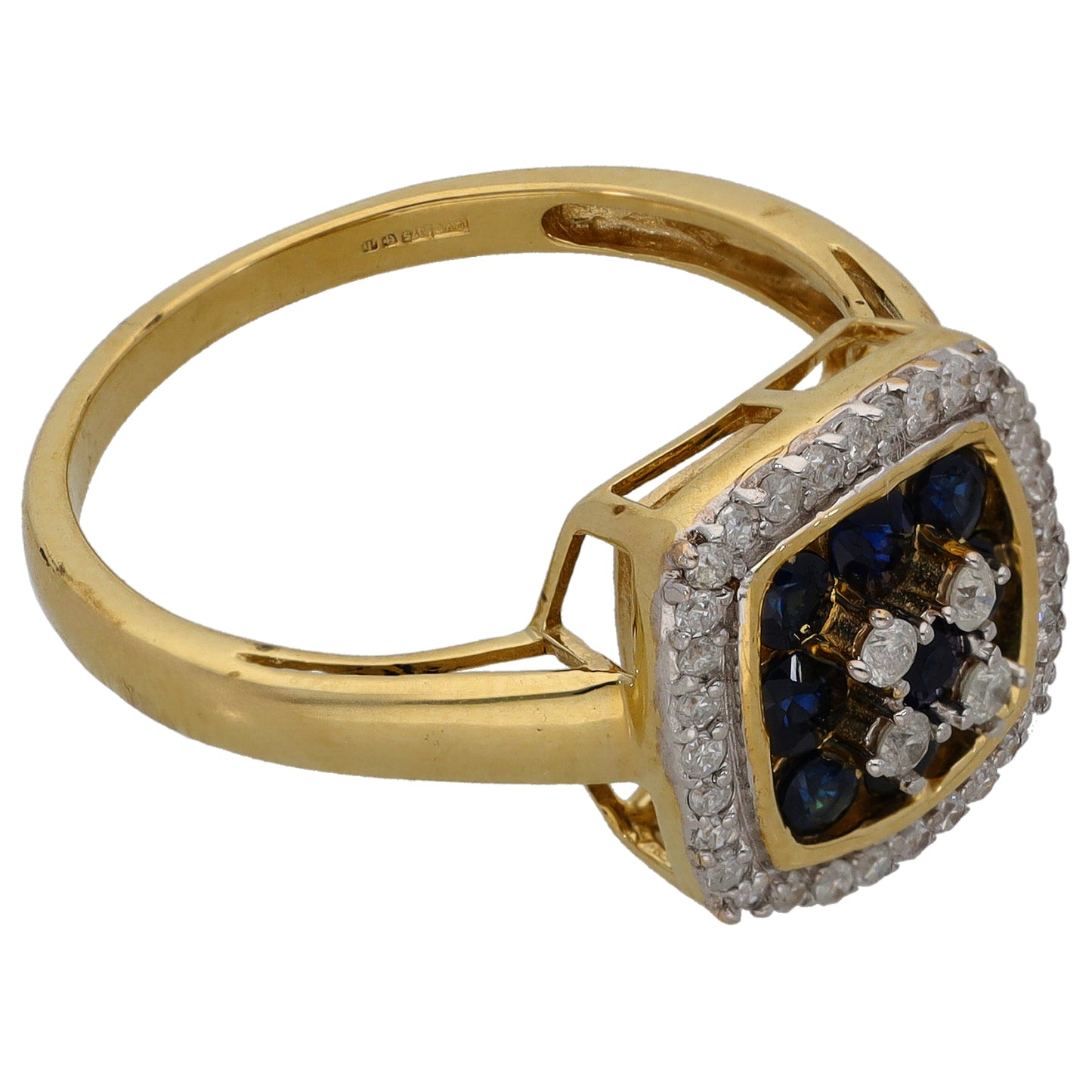 9ct Gold Sapphire & 0.20ct Diamond Dress/Cocktail Ring Size P