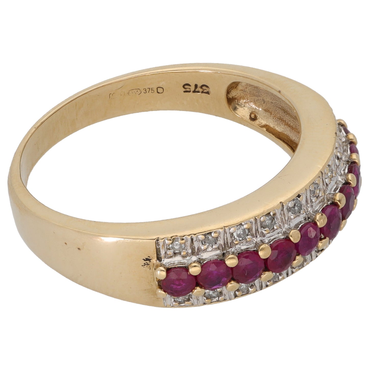 9ct Gold Glass Filled Ruby & 0.10ct Diamond Dress/Cocktail Ring Size P
