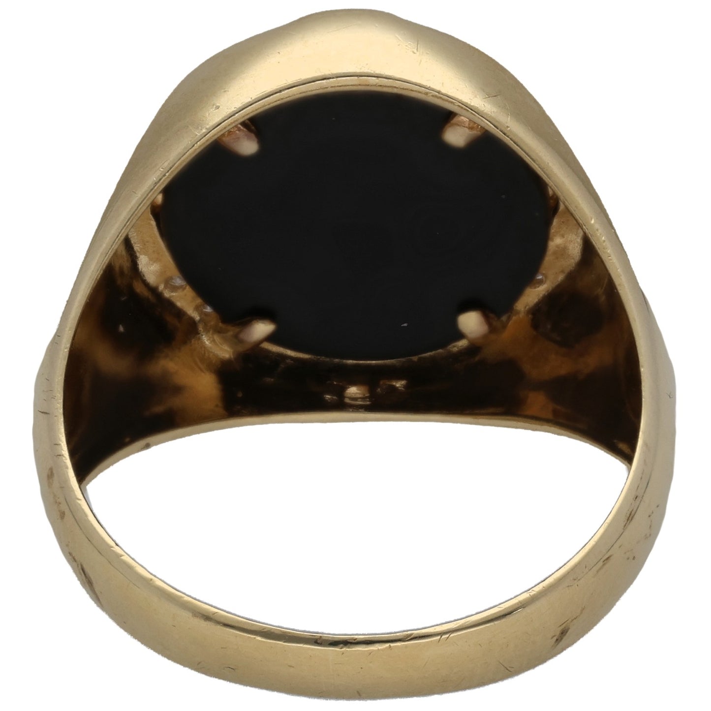 9ct Bicolour Gold Onyx & 0.065ct Diamond Crest/Emblem Signet Ring Size T