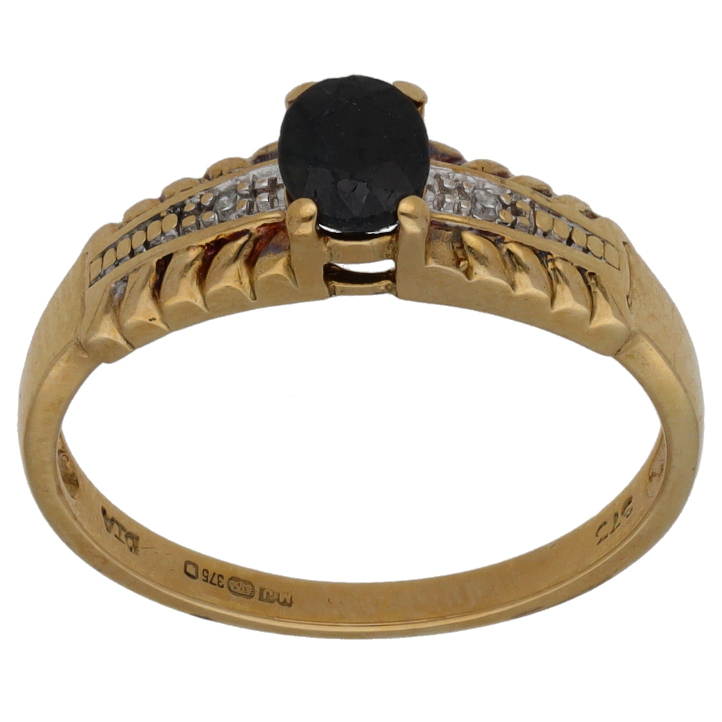 9ct Gold Sapphire & 0.01ct Diamond Dress/Cocktail Ring Size M