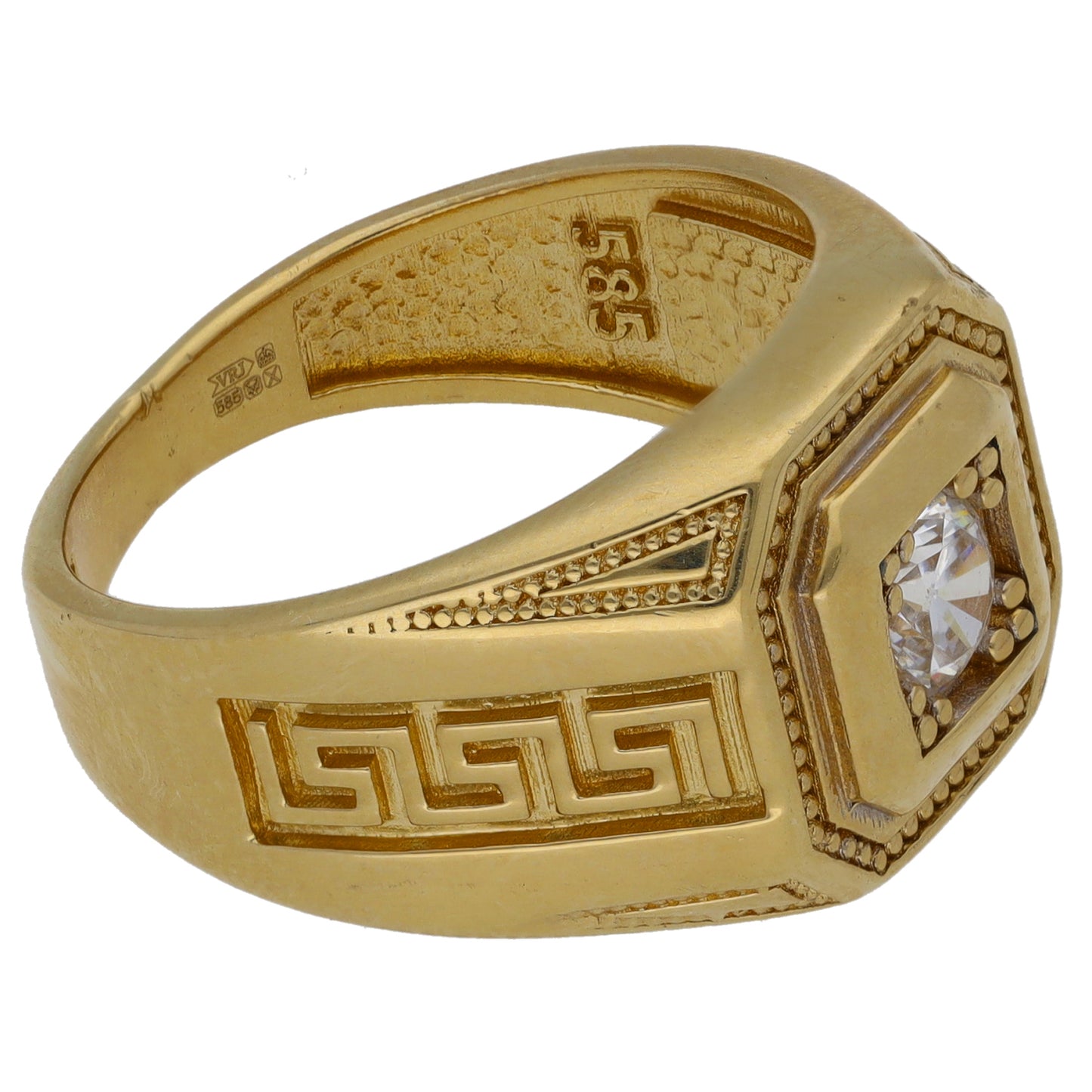 14ct Gold Cubic Zirconia Single Stone Signet Ring Size P