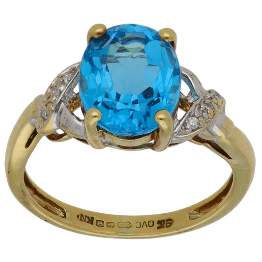9ct Gold Topaz & 0.03ct Diamond Dress/Cocktail Ring Size M