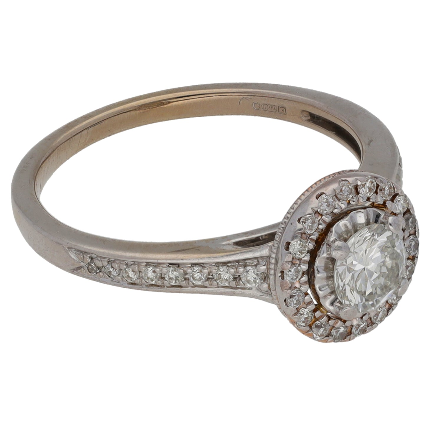 18ct White Gold 0.57ct Halo Ring Size O