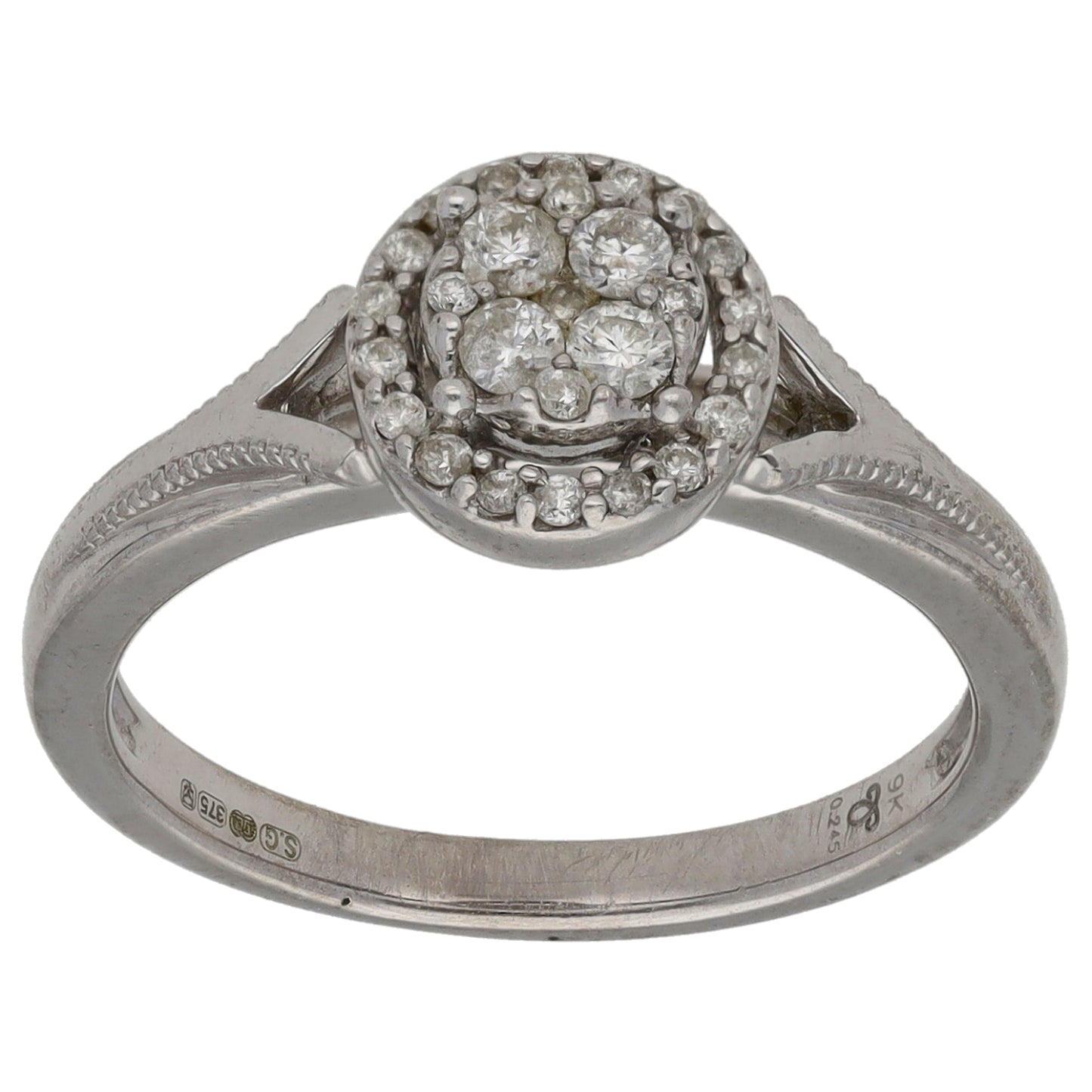 9ct White Gold 0.245ct Diamond Cluster Ring Size M