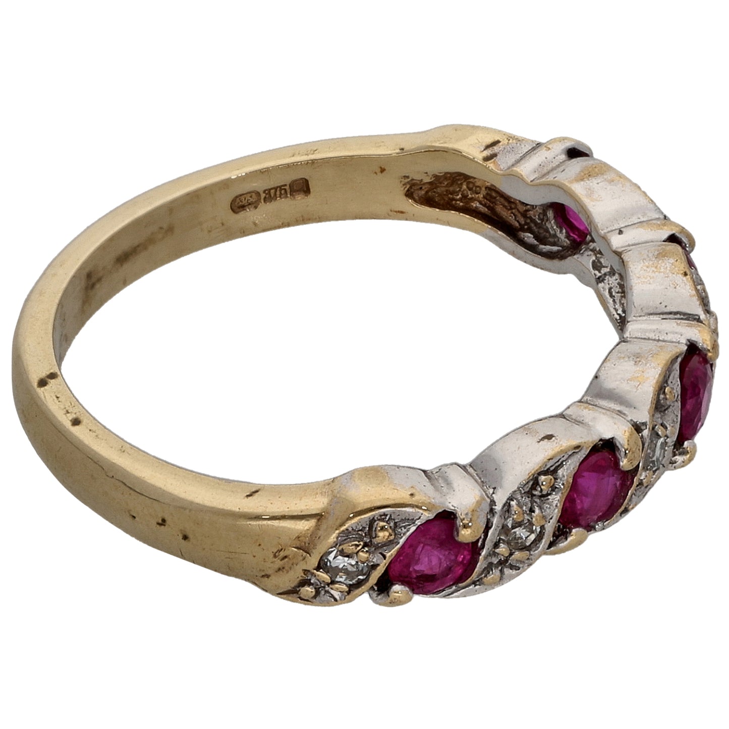 9ct Gold Glass Filled Ruby & 0.06ct Diamond Half Eternity Ring Size M
