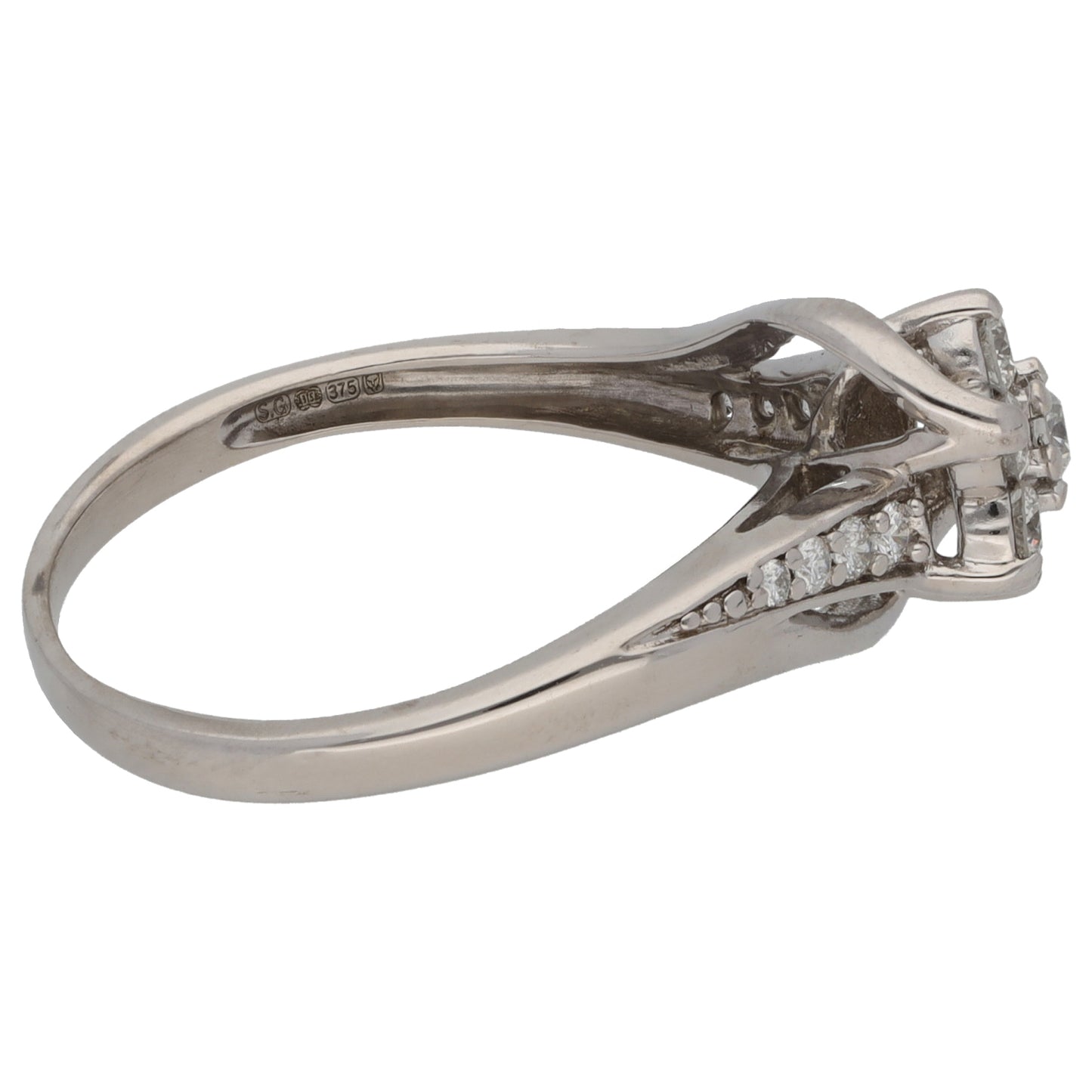 9ct White Gold 0.42ct Diamond Cluster Ring Size N