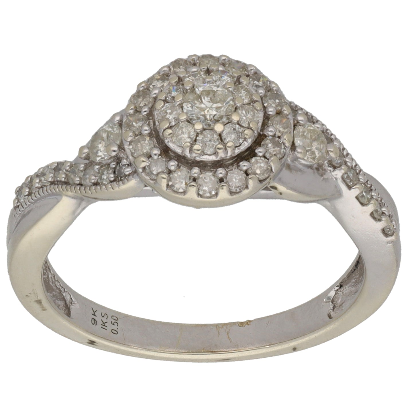 9ct White Gold 0.50ct Diamond Cluster Ring Size N