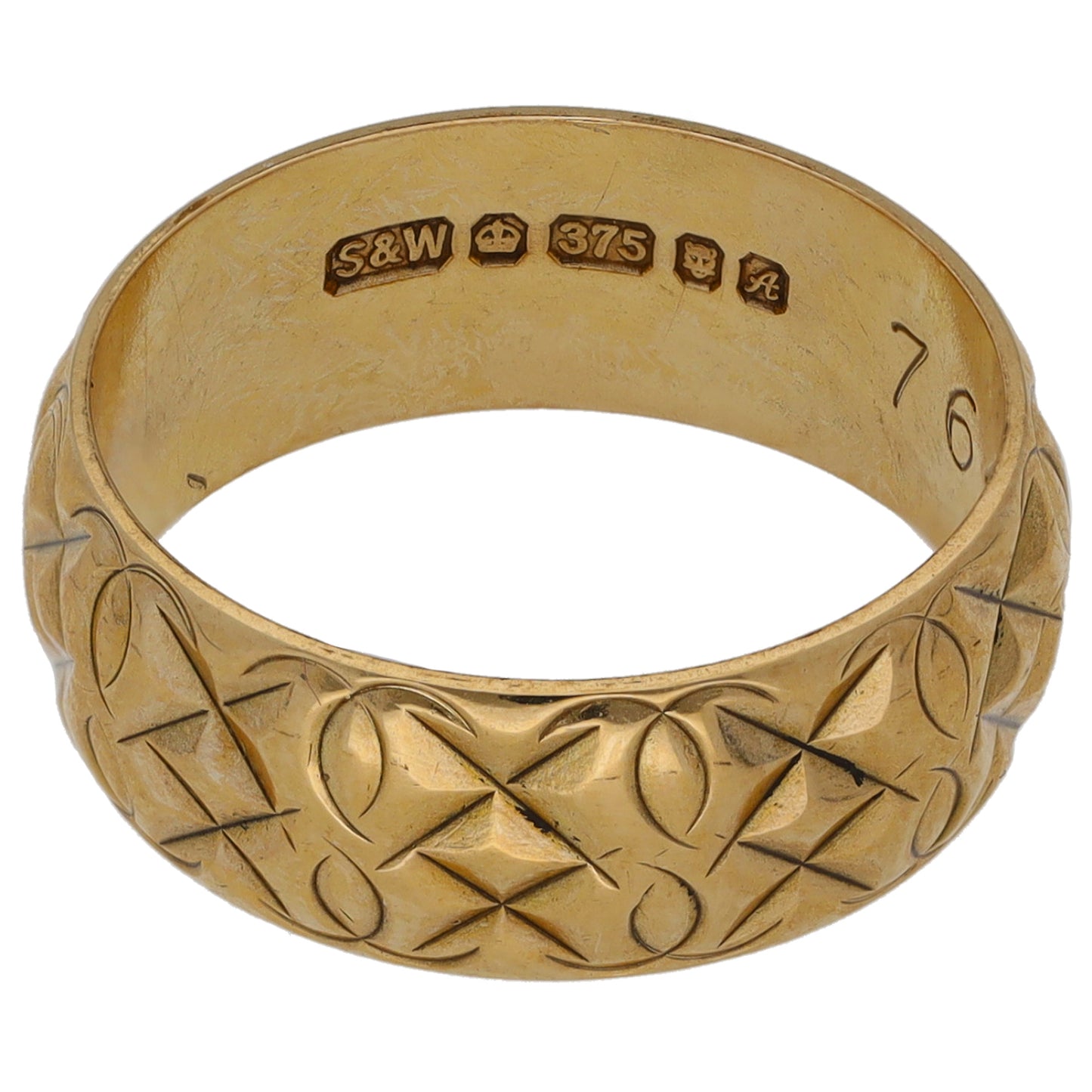 9ct Gold Patterned Wedding Ring Size L