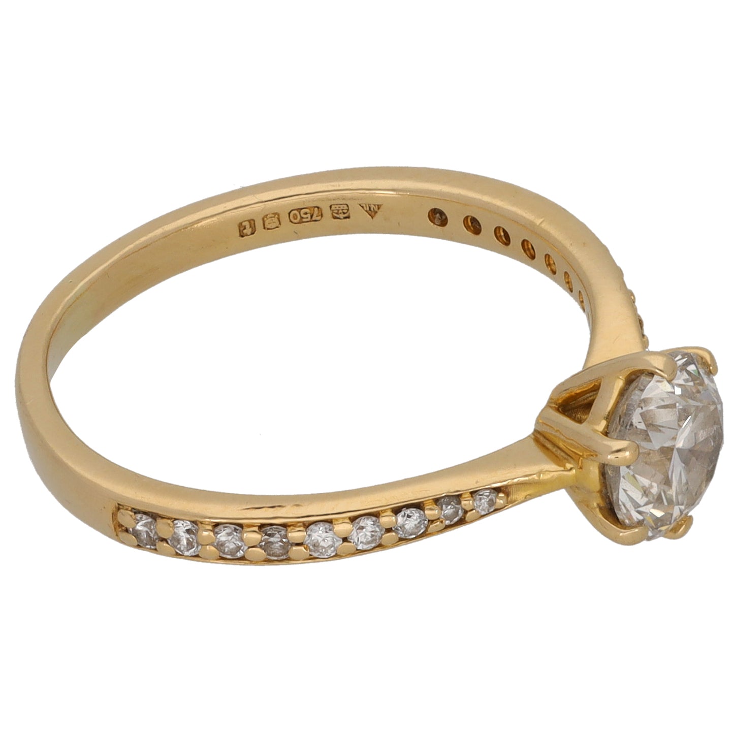 18ct Gold 1.03ct Diamond Solitaire Ring With Accent Stones Size O